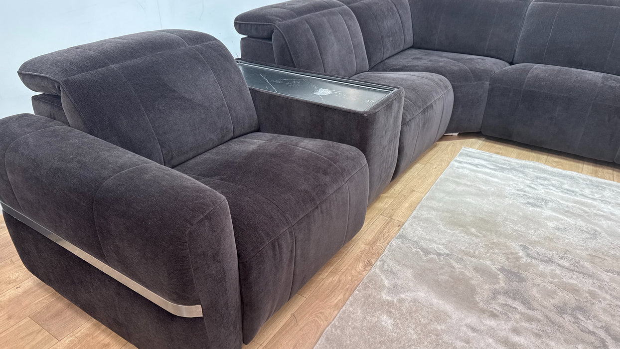 Sofology Lumiere Fabric 3 Console Corner 3 Power Recliner/Headrest in Relaxed Chenille Raisin