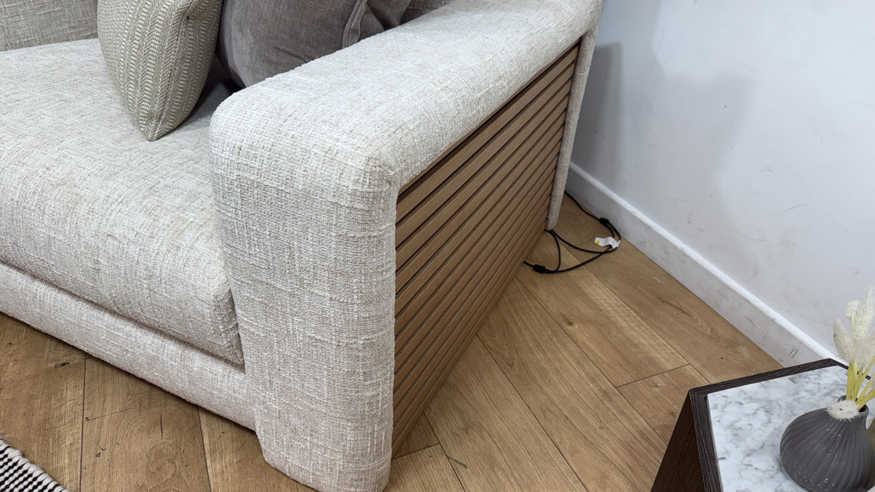 Sofology Cove Fabric Loveseat Light Wood Panel in Artisan Chenille Ecru Mix