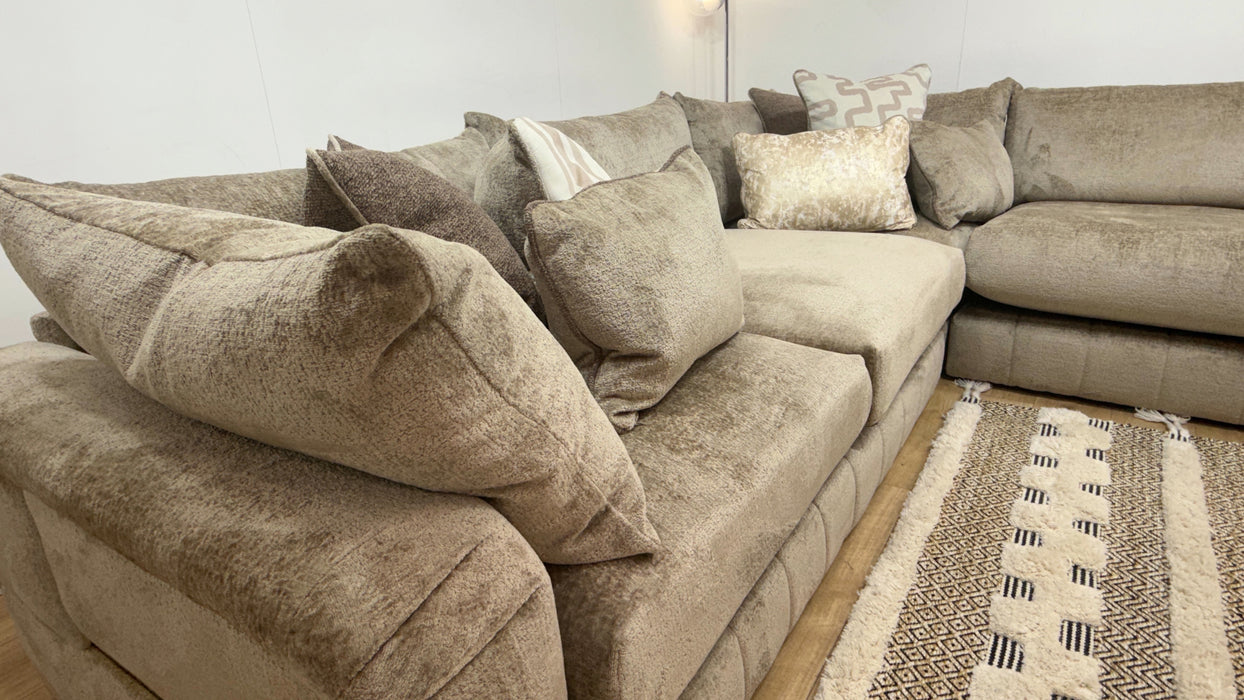 Sofology Westwood Fabric 3 Corner 3 Gold Trim in Teddy Chenille Mink Mix