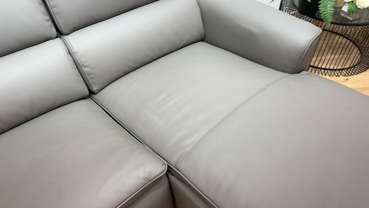 Sofology Viento Leather 3 Seater Chaise Power Recliner/Headrest Lumbar Heated Seat in Trusty Super Matt Storm Grey