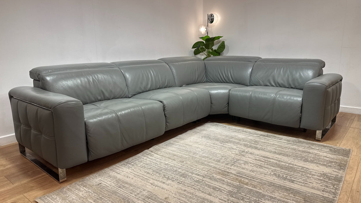 Sofology Marvella Leather 3 Corner 1.5 Power Recliner/Headrest Heated Seat in Trusty Sheen Granite Teal