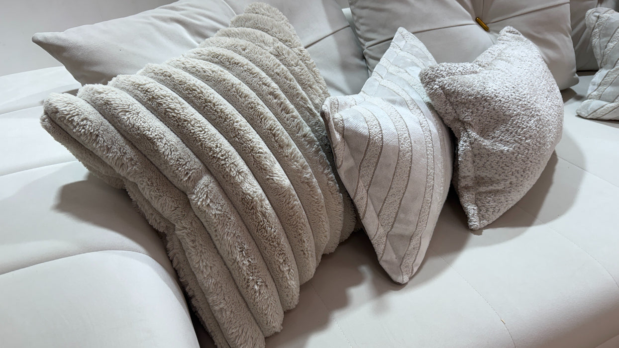 Sofology Oscar Fabric 4 Seater Gold Trim in Super Matt Velvet Ecru Mix