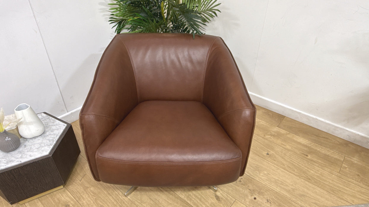 Sofology Adler Leather Swivel Chair in Relaxed Soft Brown
