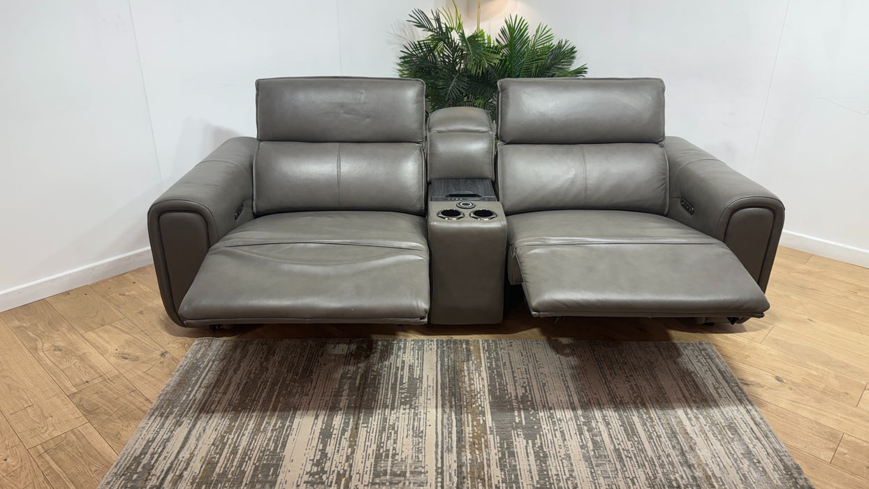 Sofology Premiere Leather 2.5 Seater Smart Console Power Recliner/Headrest in Trusty Embossed Grey