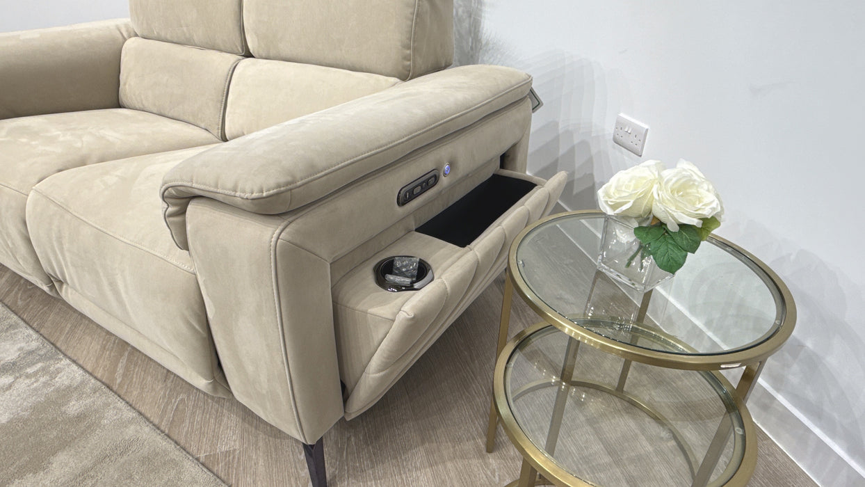 Sofology Fratelli Fabric 2 Seater Power Recliner/Headrest in Lifestyle Nubuck Feel Stone
