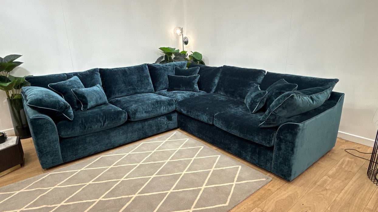 Sofology Georgio Fabric 3 Corner 3 Feather Flex Seats in Luxe Chenille Teal Mix