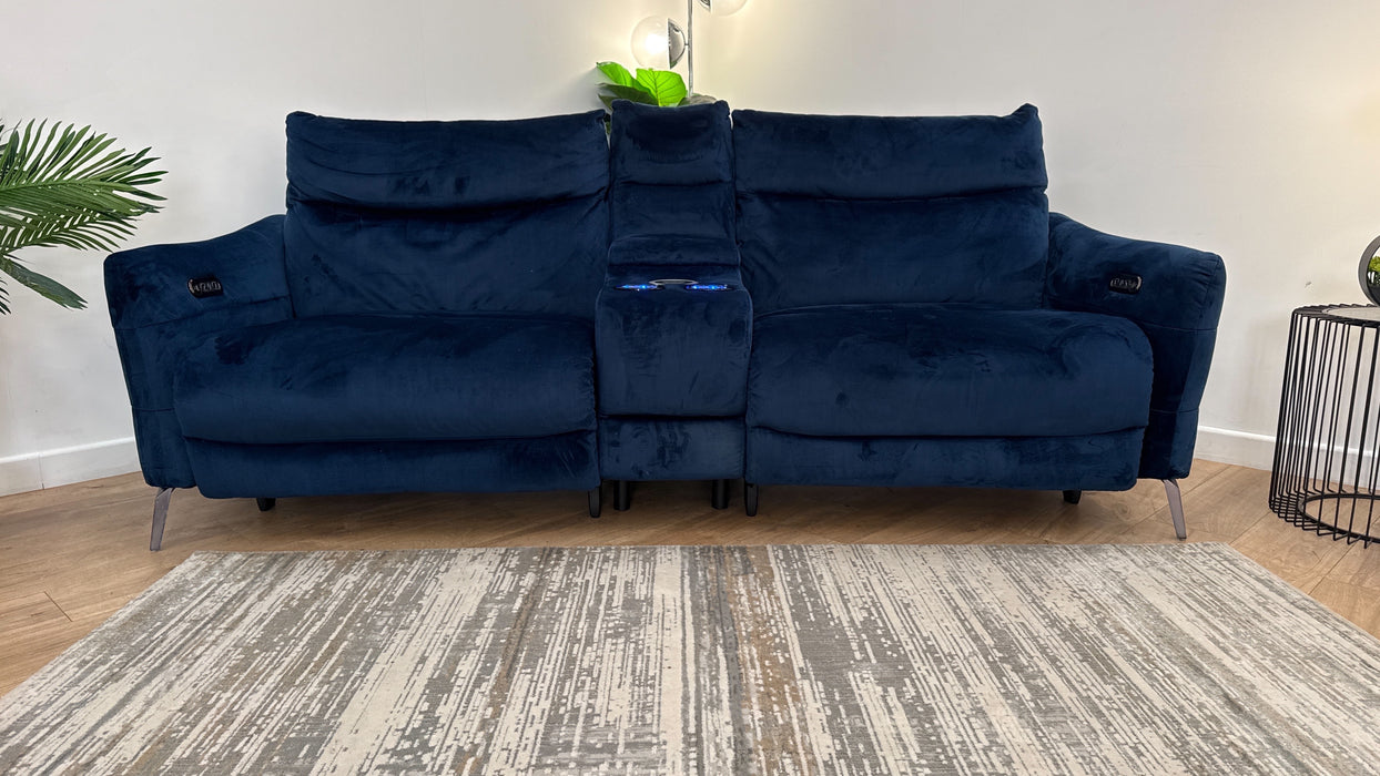 Sofology Renato Fabric 2.5 Seater Console Power Recliner in Heritage Velvet Royal