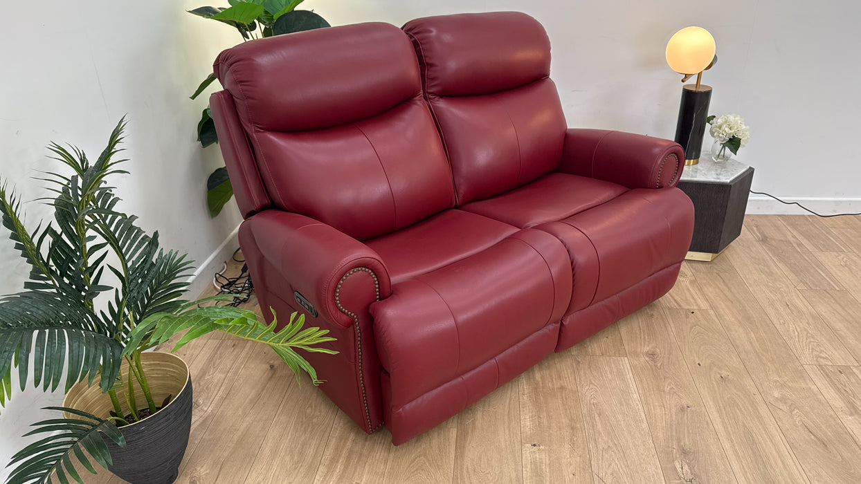 Benton 2 Seater Sofa - Power Recliner Leather - Cranberry