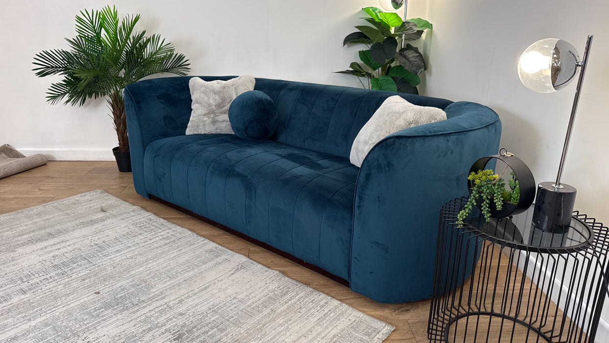 Sofology The Fitzrovia Fabric 3 Seater in Matt Velvet Navy Mix With Dark Wood Trim