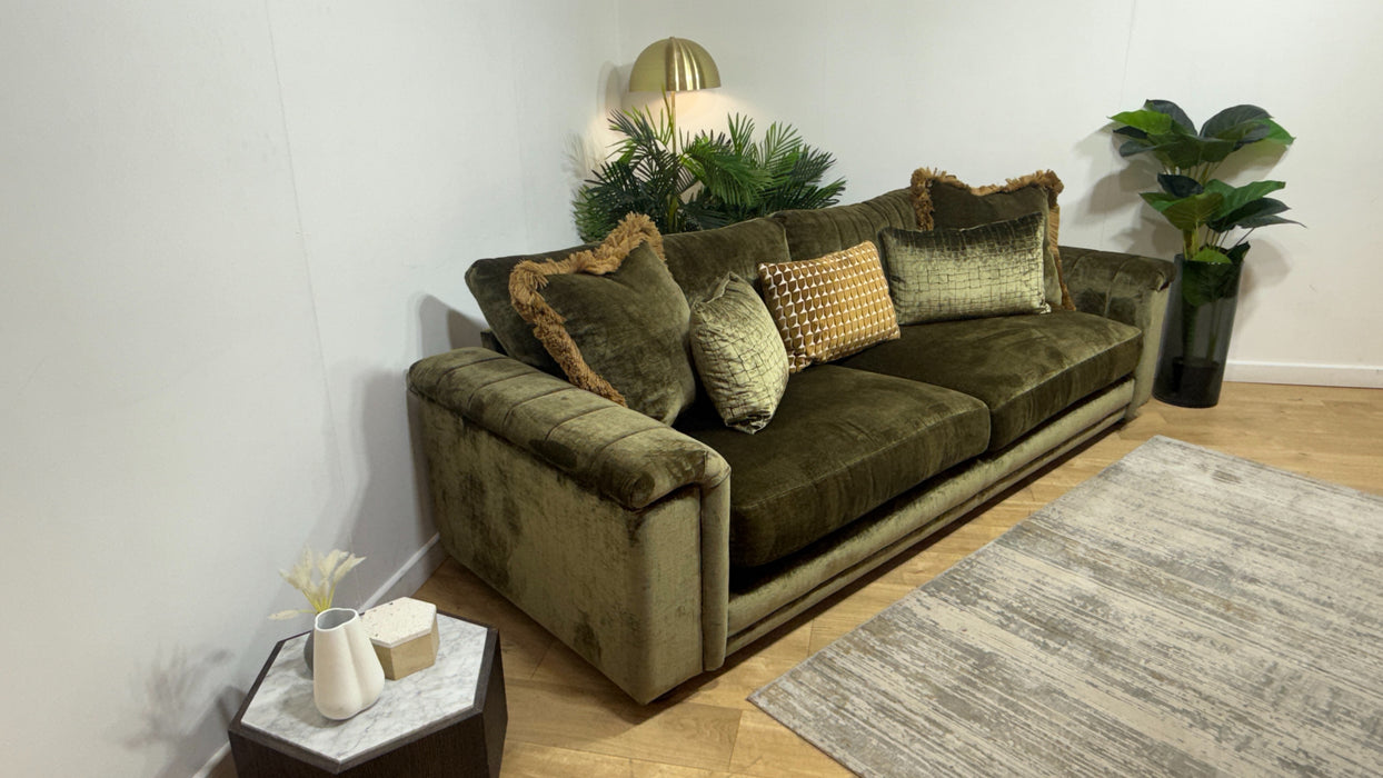 Sofology Regency Fabric 4 Seater Foam Seats with Studs in Luxe Chenille Olive Mix