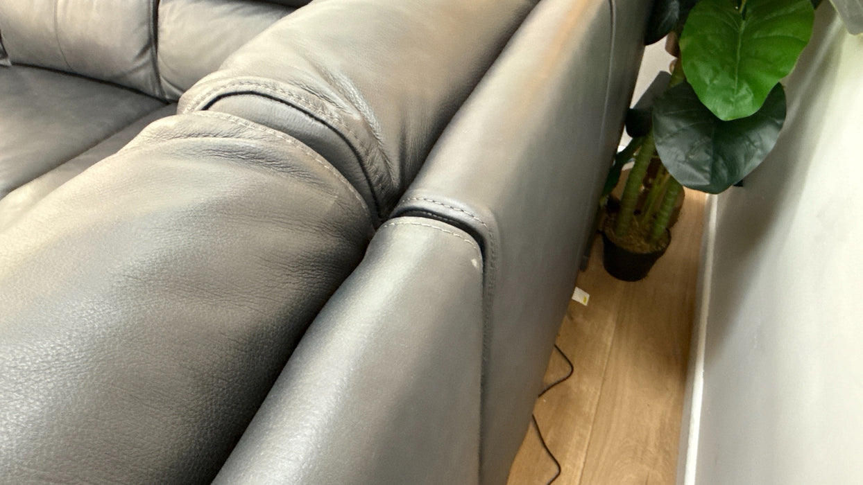 Sofology The Ravello Leather 2 Corner Console 1 Power Recliner/Headrest Heated Seat Lumbar Support in Trusty Embossed Navy