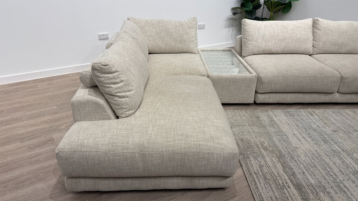 Sofology Amalfi Fabric Chaise 1 Corner Console 3 in Micro Flecked Boucle Natural Mix