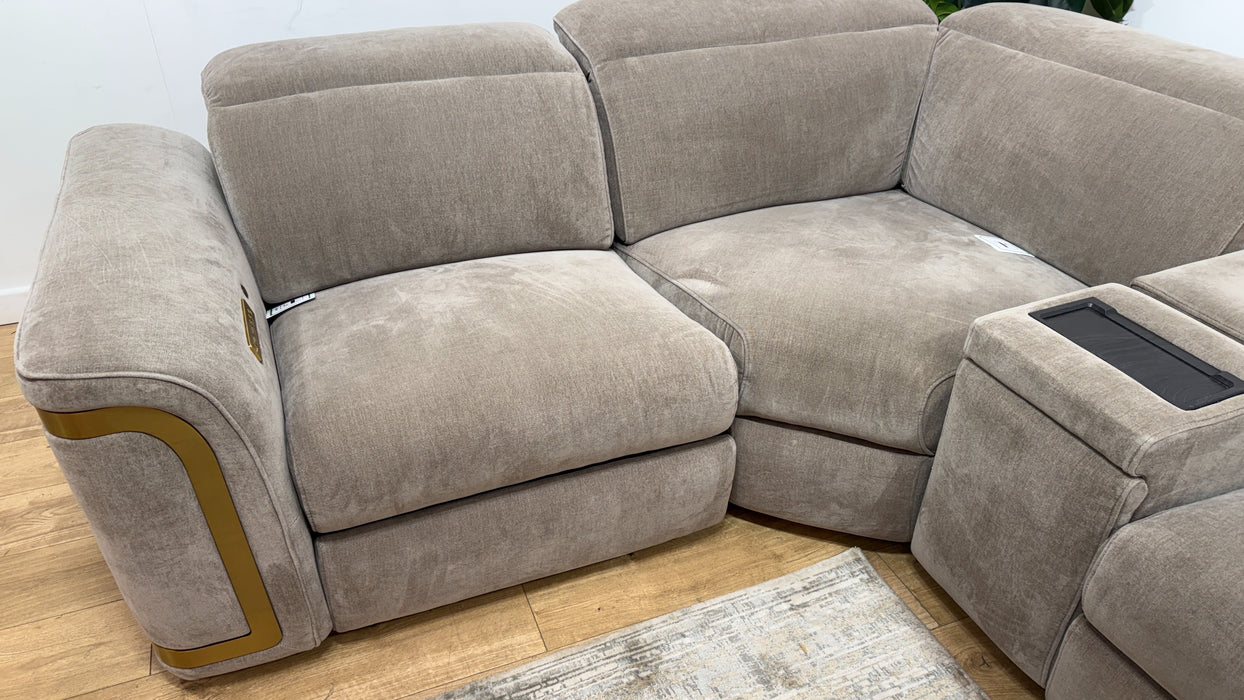 Sofology Plaza Fabric 1.5 Smart Console Corner 3 Power Recliner/Headrest Heated Seats in Relaxed Chenille Nutmeg