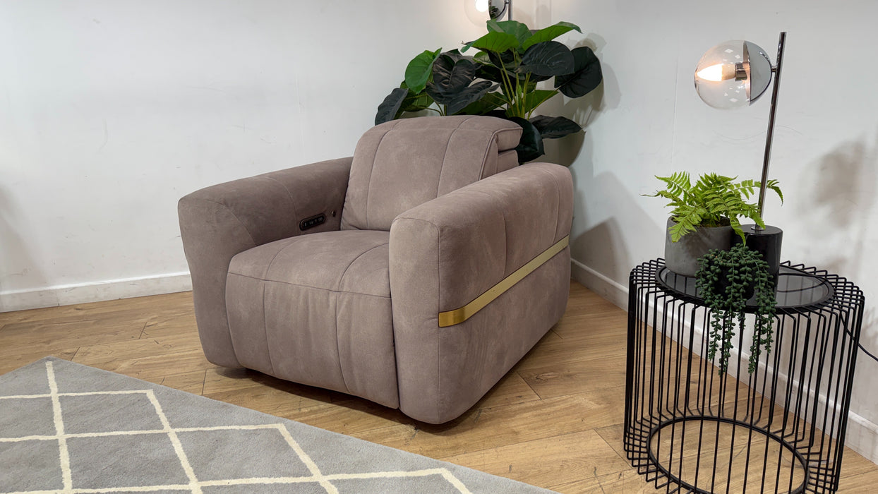 Sofology Lumiere Fabric Chair Power Recliner/Headrest in Lifestyle Flecked Nutmeg