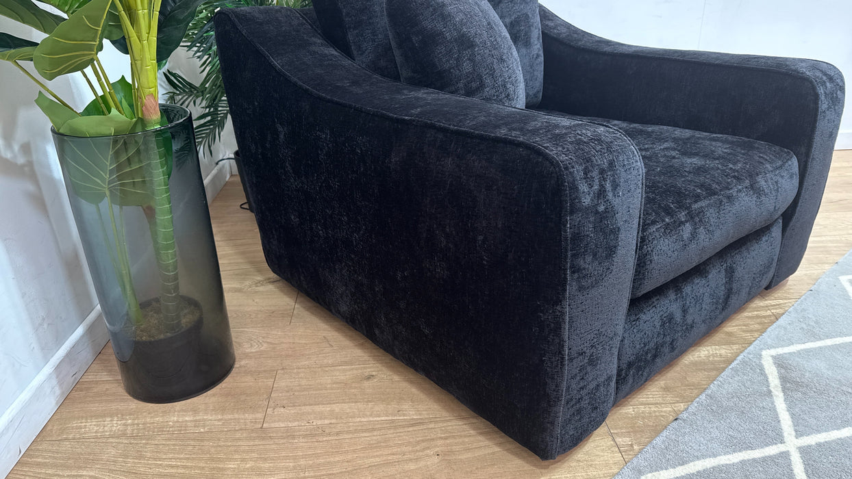 Sofology Bellagio Accent Chair Reversible Feather Flex Seat in Chunky Luxe Chenille Ebony