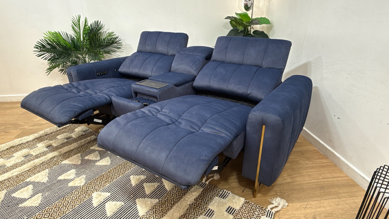 Sofology Paramount Fabric 2.5 Seater Console Power Recliner/Headrest Heated Seats Speakers in Lifestyle Flecked Navy