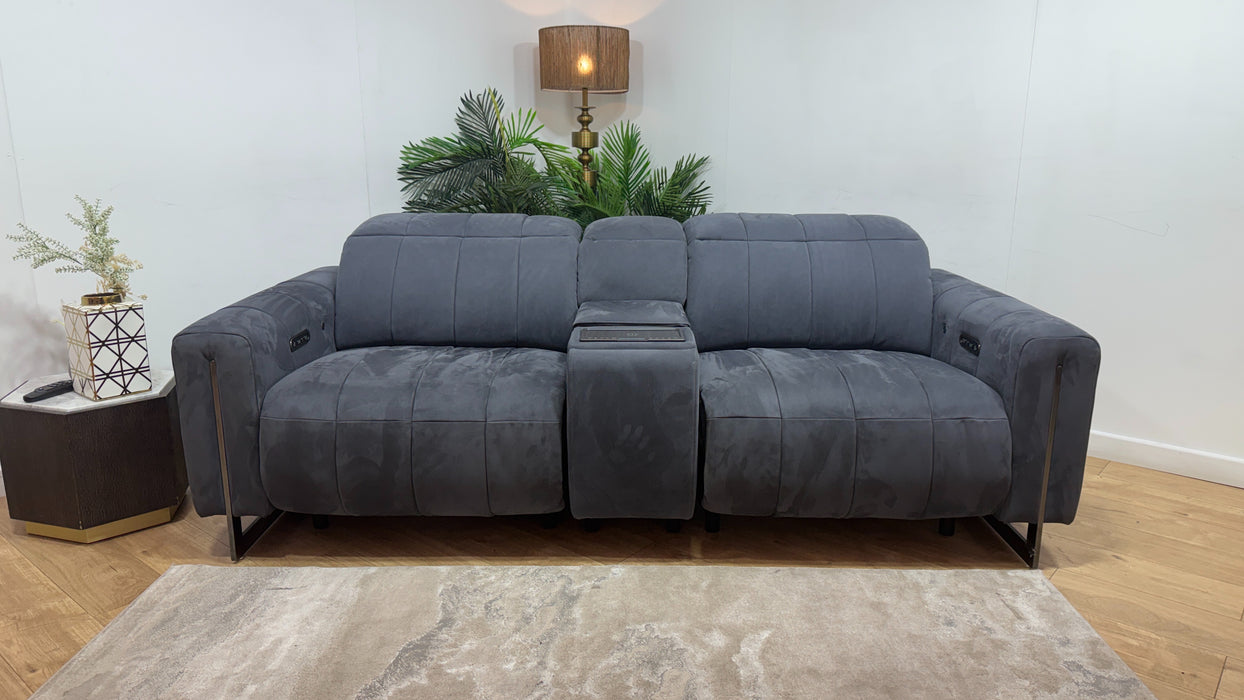 Sofology Paramount Fabric 2.5 Seater Console Power Recliner/Headrest Heated Seats Speakers in Lifestyle Nubuck Feel Charcoal