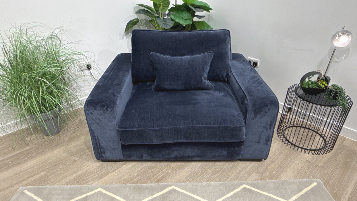 Sofology Laurent Fabric Loveseat in Luxury Deep Pile Chenille Denim Mix