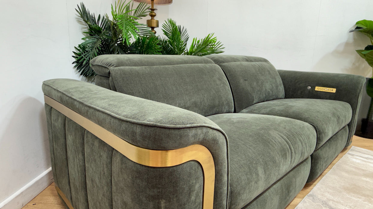 Sofology Plaza Fabric 2.5 Seater Power Recliner/Headrest Heated Seats in Relaxed Chenille Pine