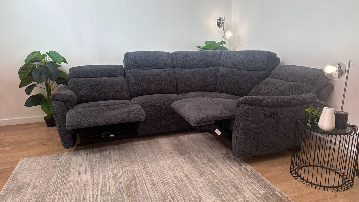 Sofology Parker Fabric 3 Corner 1 Power Recliner/Headrest in Hopsack Chenille Midnight