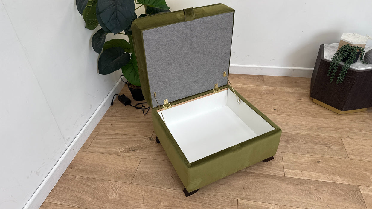 DFS The Jardim Fabric Footstool in Velvet Olive