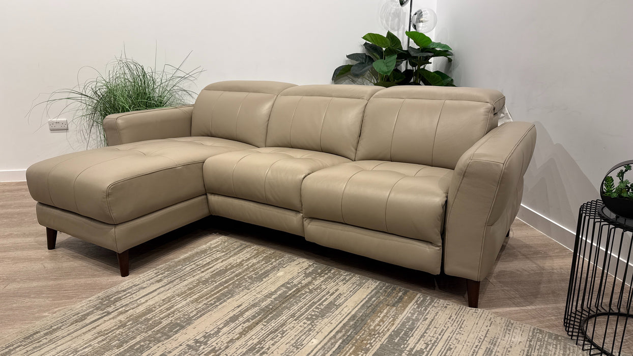 Sofology Jax Leather 4 Seater Chaise Power Recliner/Headrest in Trusty Embossed Stone