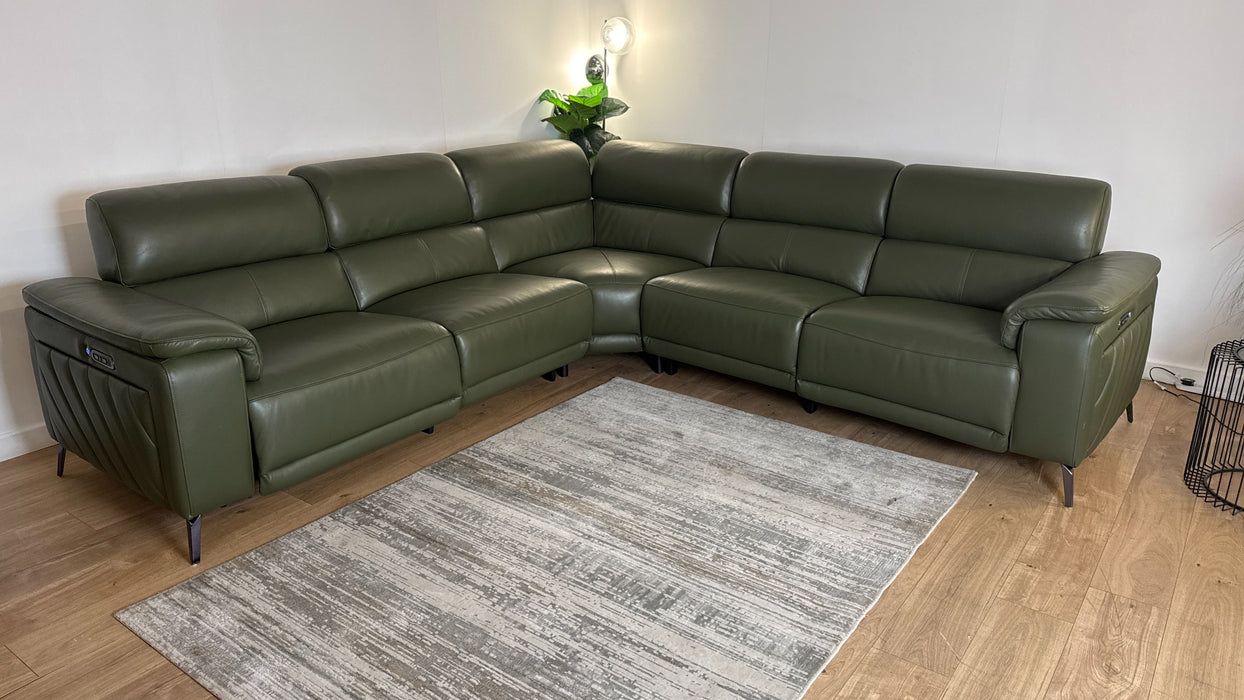 Sofology The Fratelli Leather Recliner 3 Corner 3 in Dark Olive