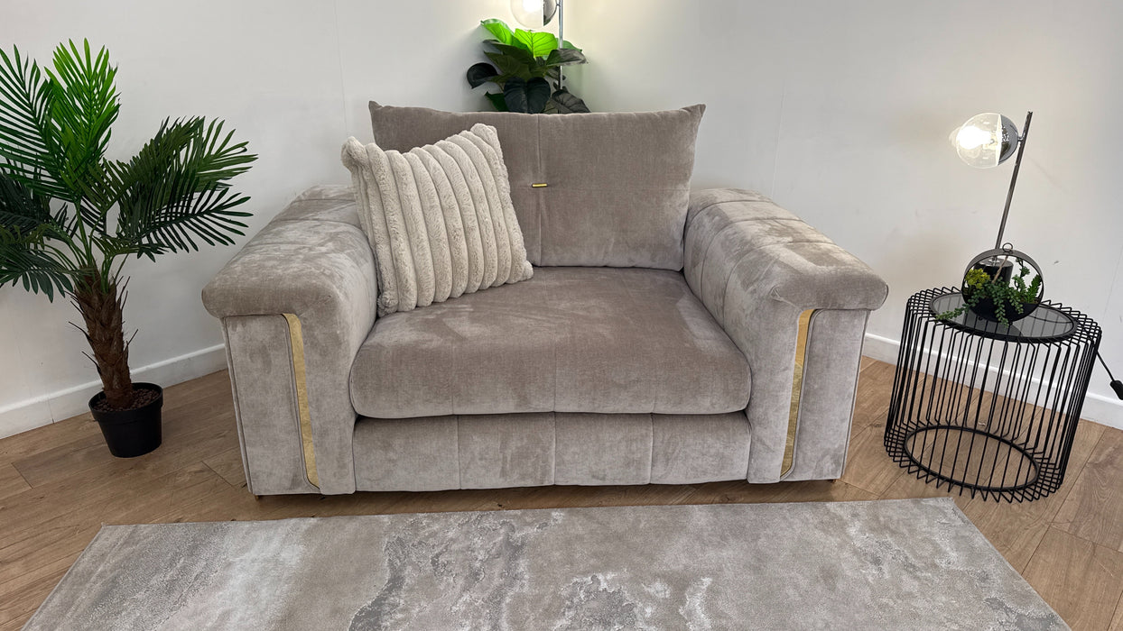 Sofology The Oscar Loveseat Gold Trim in Fine Textured Chenille Stone