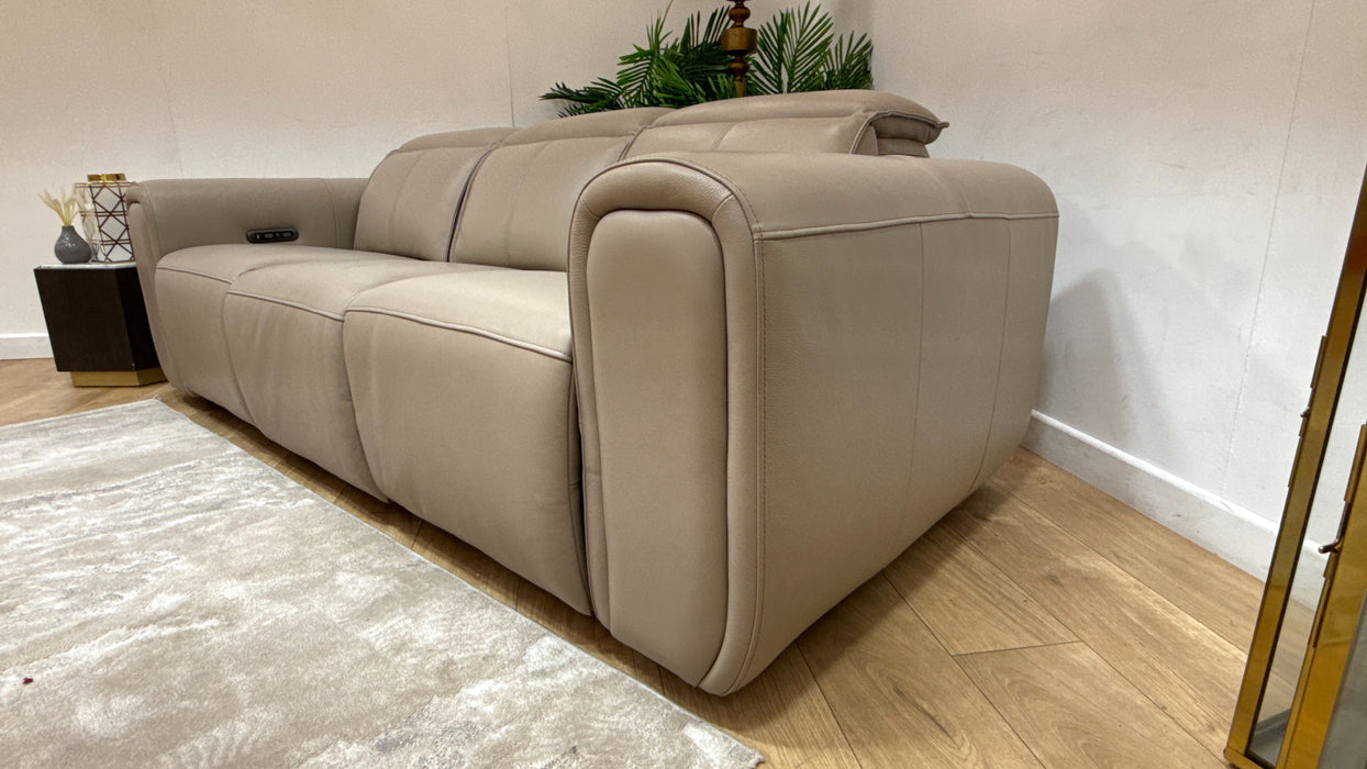 Sofology Premiere Leather 3 Seater Power Recliner/Headrest in Trusty Embossed Stone