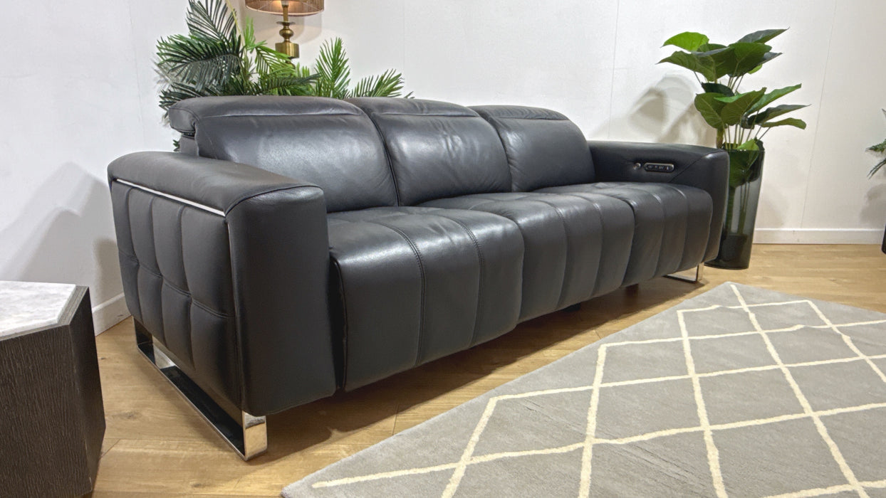 Sofology Marvella Leather 3 Seater Power Recliner/Headrest Heated Seat in Trusty Sheen Jet Black
