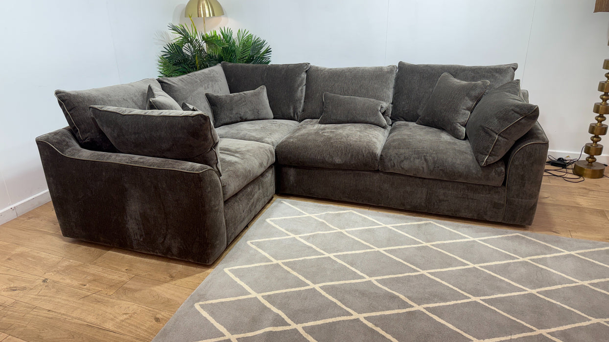 Sofology Georgio Fabric 1 Corner 3 Feather Flex Seats in Luxury Deep Pile Chenille Mole Mix