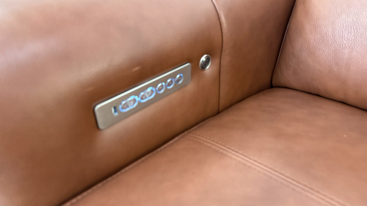 Sofology Kingsbridge Leather 3 Corner 1.5 Power Recliner/Headrest Heated Seat in Trusty Embossed Cognac
