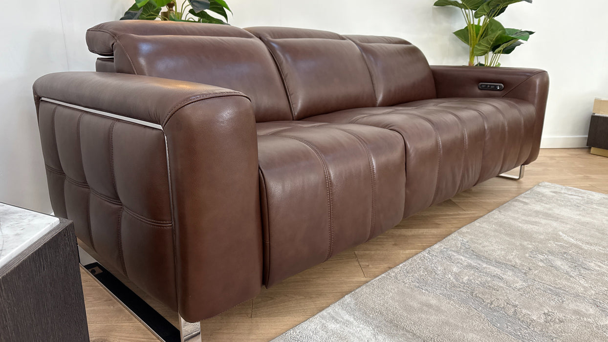 Sofology Marvella Leather 3 Seater Power Recliner/Headrest in Trusty Sheen Chocolate