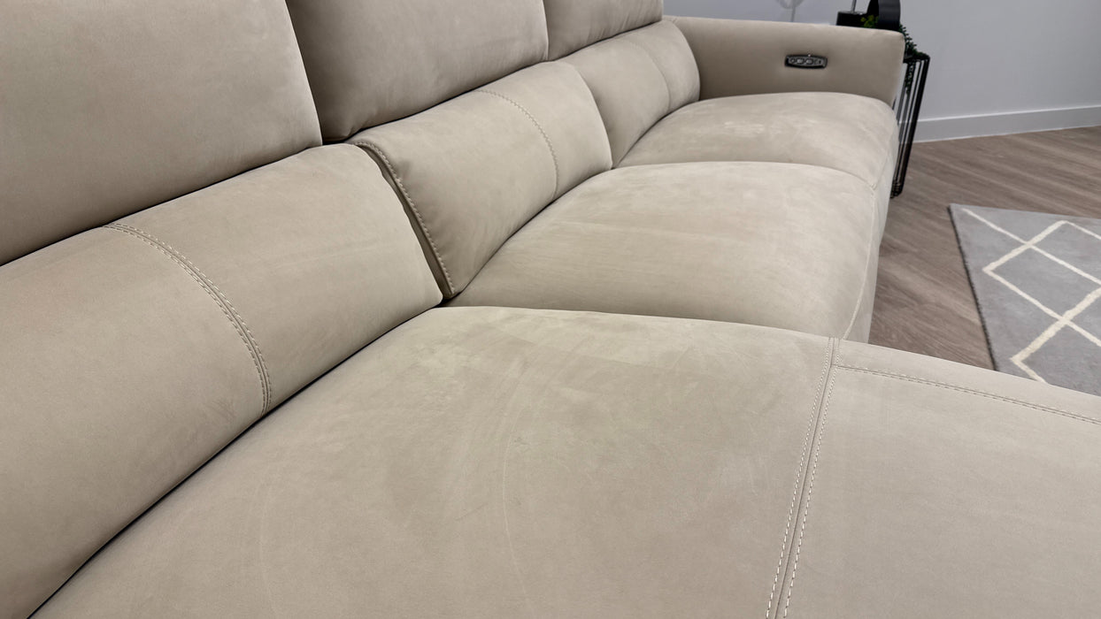Sofology Arlington Fabric Chaise 3 Seater Power Recliner/Headrest in Lifestyle Nubuck Feel Stone
