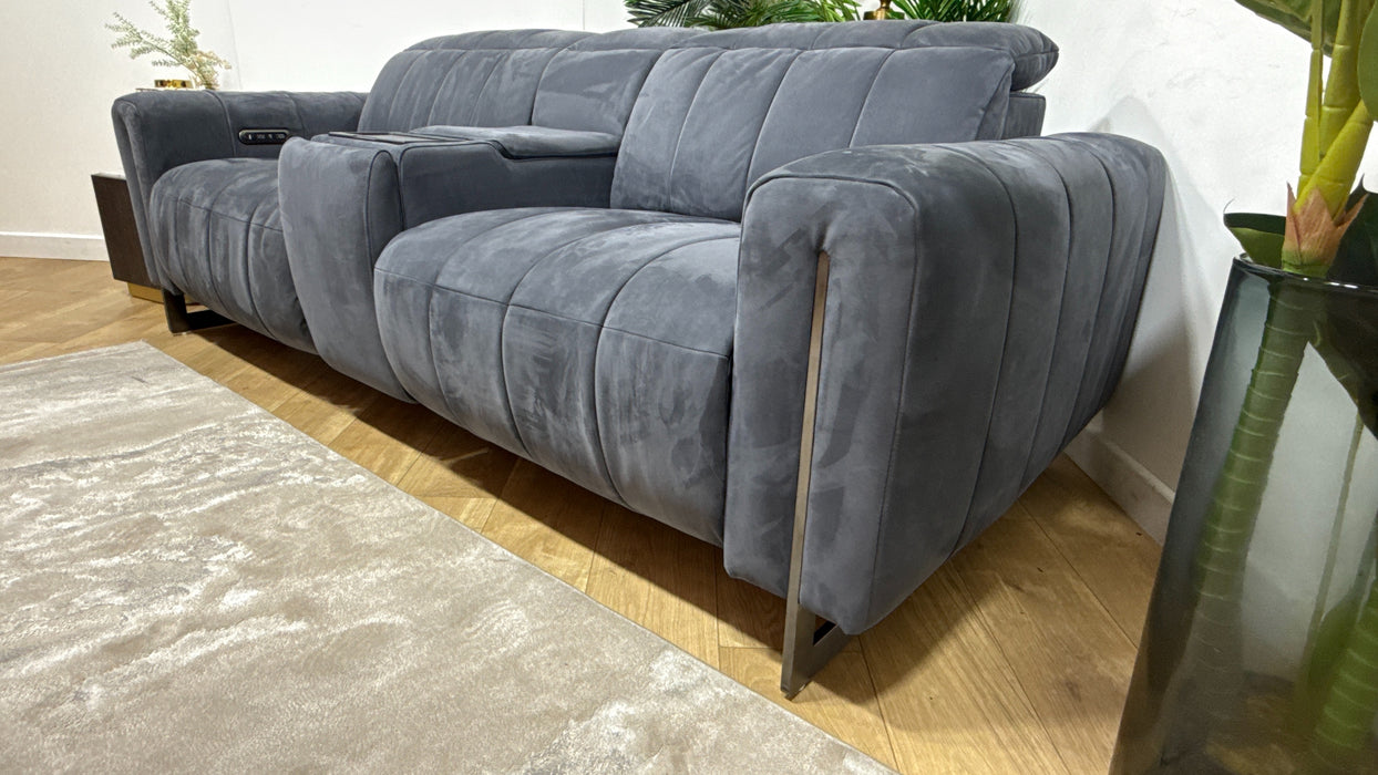 Sofology Paramount Fabric 2.5 Seater Console Power Recliner/Headrest Speakers in Lifestyle Nubuck Feel Charcoal