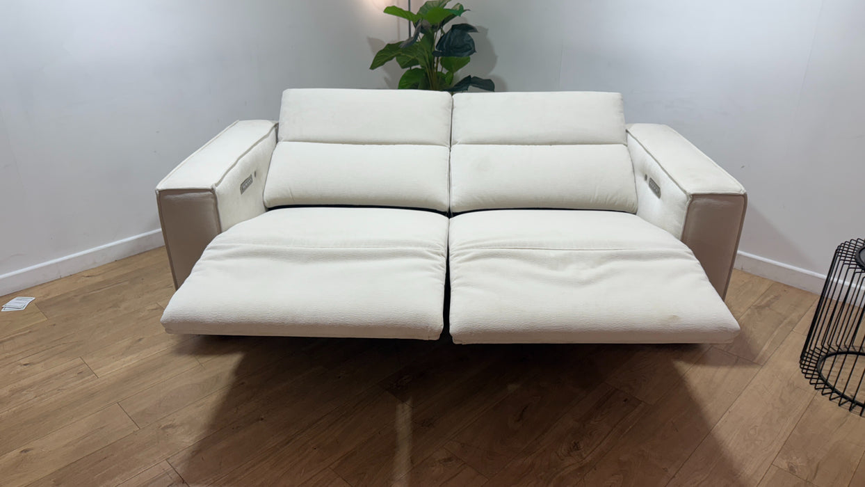 Sofology Horizon Fabric 2.5 Seater Power Recliner/Headrest Heated Seat in Textured Chenille Oyster
