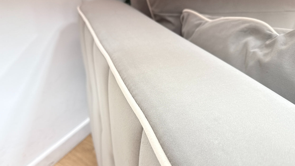Sofology Remy Fabric Loveseat in Super Matt Velvet Grey with Cream Contrast Piping