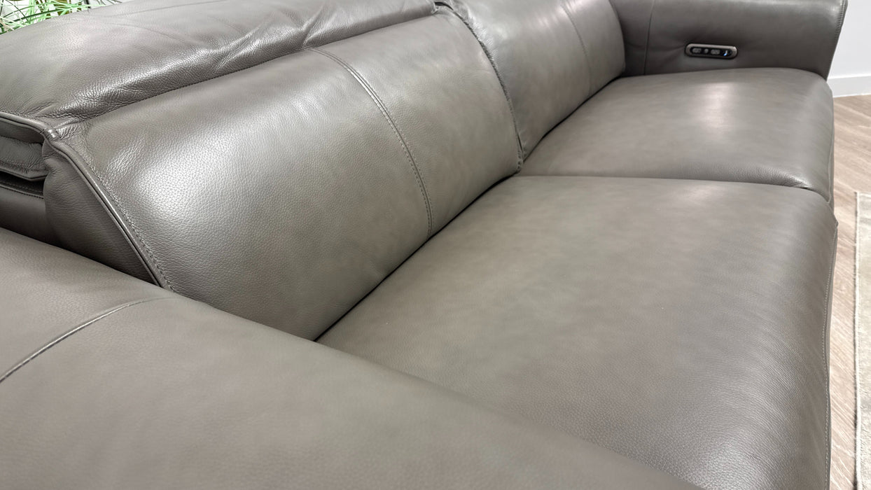 Sofology Premiere Leather 2.5 Seater Power Recliner/Headrest in Trusty Embossed Grey