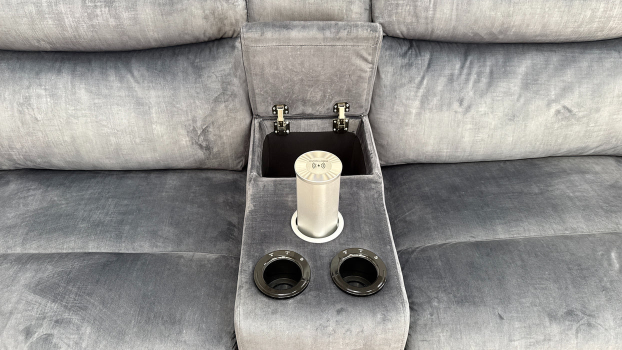 Sofology Renato Fabric 2.5 Seater Console Power Recliner Speakers in Heritage Velvet Granite