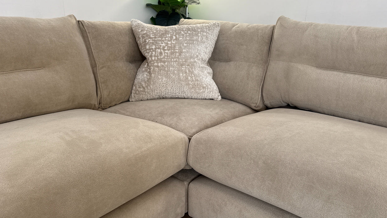 Sofology Reign Fabric 3 Corner 3 Gold Trim in Luxe Sherpa French Beige/Natural Mix