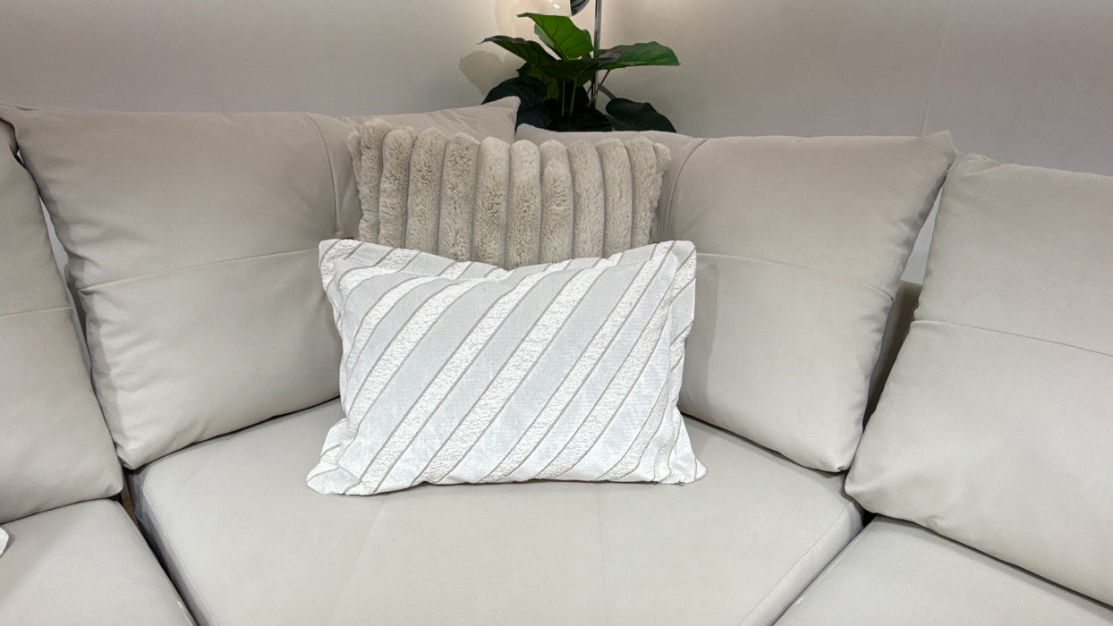 Sofology Oscar Fabric 1 Corner 3 Gold Trim in Super Matt Velvet Ecru Mix
