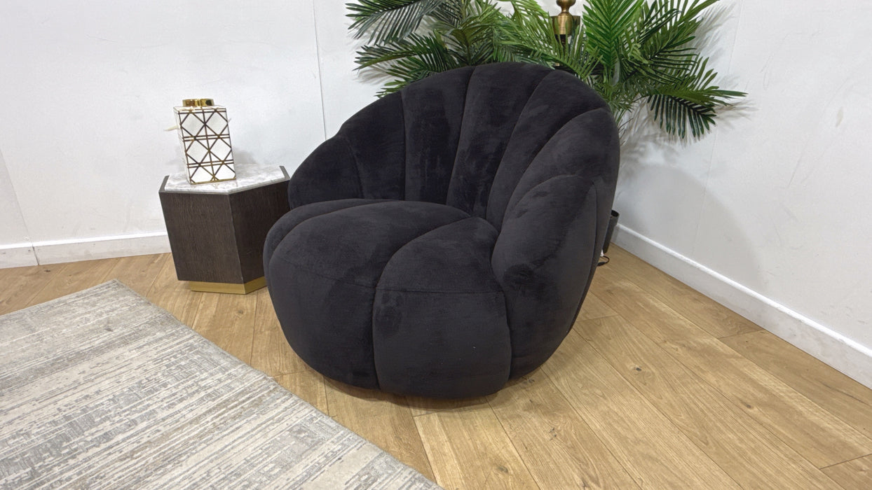 Sofology Waldorf Fabric Accent Swivel Chair in Soft Sherpa Ebony