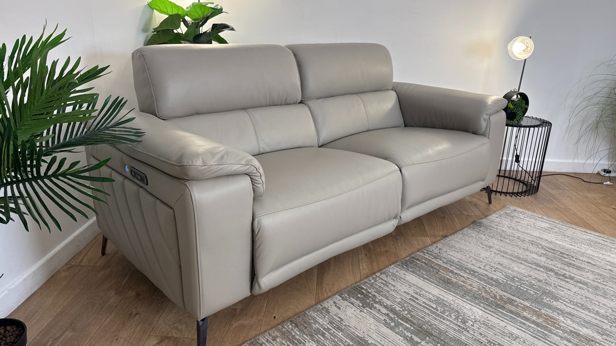 Sofology The Fratelli Leather 2.5 Seater Power Recliner/Headrest in Trusty Embossed Light Grey