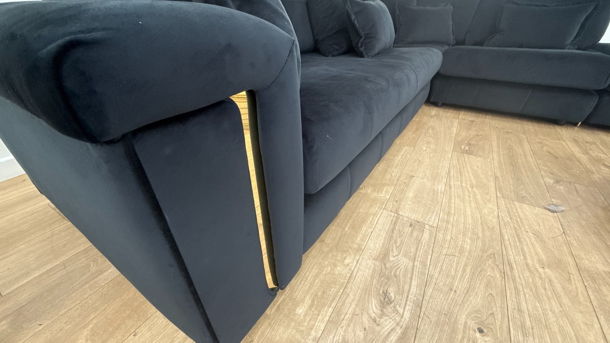 Sofology The Oscar 3 Corner 1 Chaise Fabric Sofa in Super Matt Velvet Black