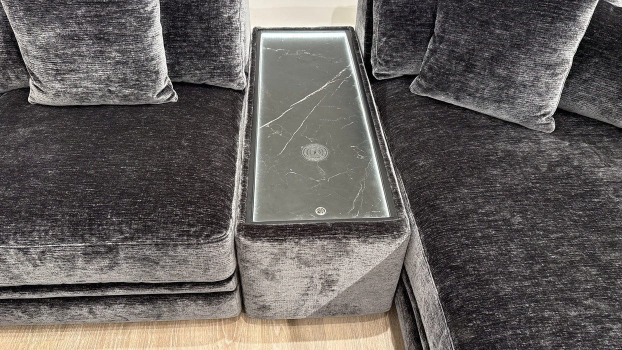 Sofology Obsidian Fabric 3 Corner 3 Chaise Console in Luxury Textured Chenille Anthracite