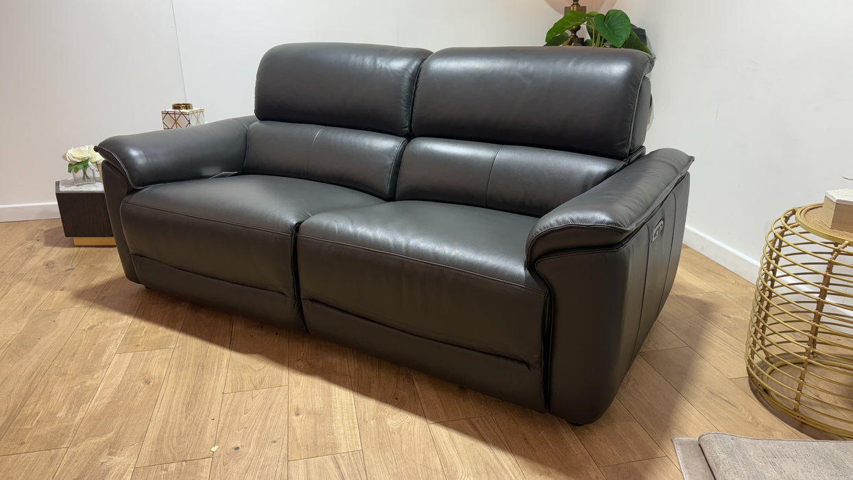Sofology Hugo Leather 2.5 Seater Power Recliner/Headrest in Trusty Embossed Charcoal