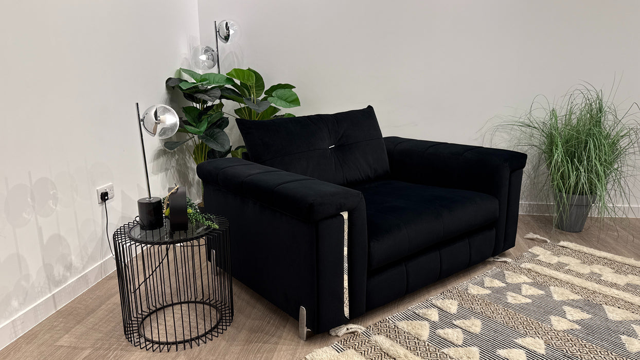 Sofology Oscar Fabric Loveseat Silver Trim in Super Matt Velvet Black Mix
