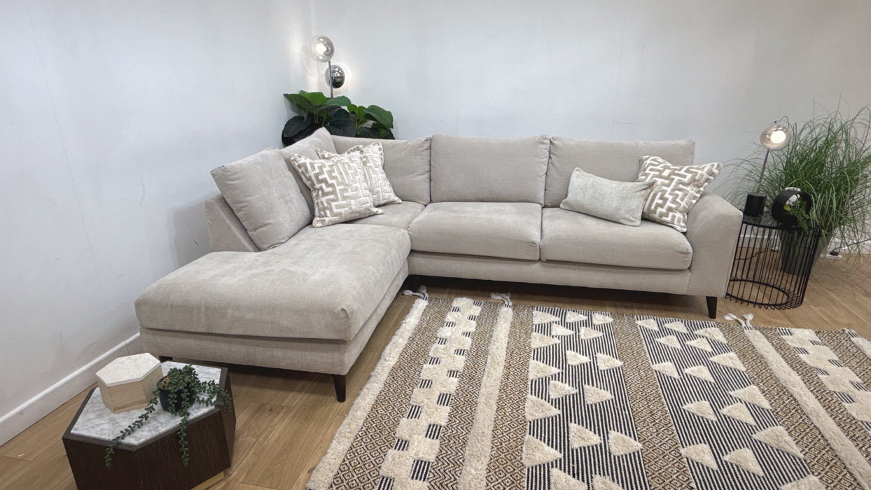 Sofology Mayfair Fabric Chaise 1 Corner 3 Foam Seats in Soft Chenille Linen/Pearl Mix