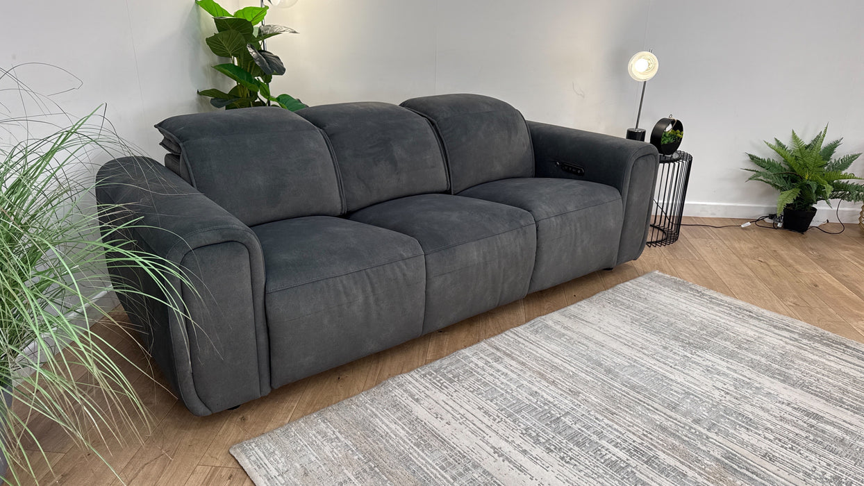 Sofology Premiere Fabric 3 Seater Power Recliner/Headrest Heated Seat in Lifestyle Flecked Mineral Green