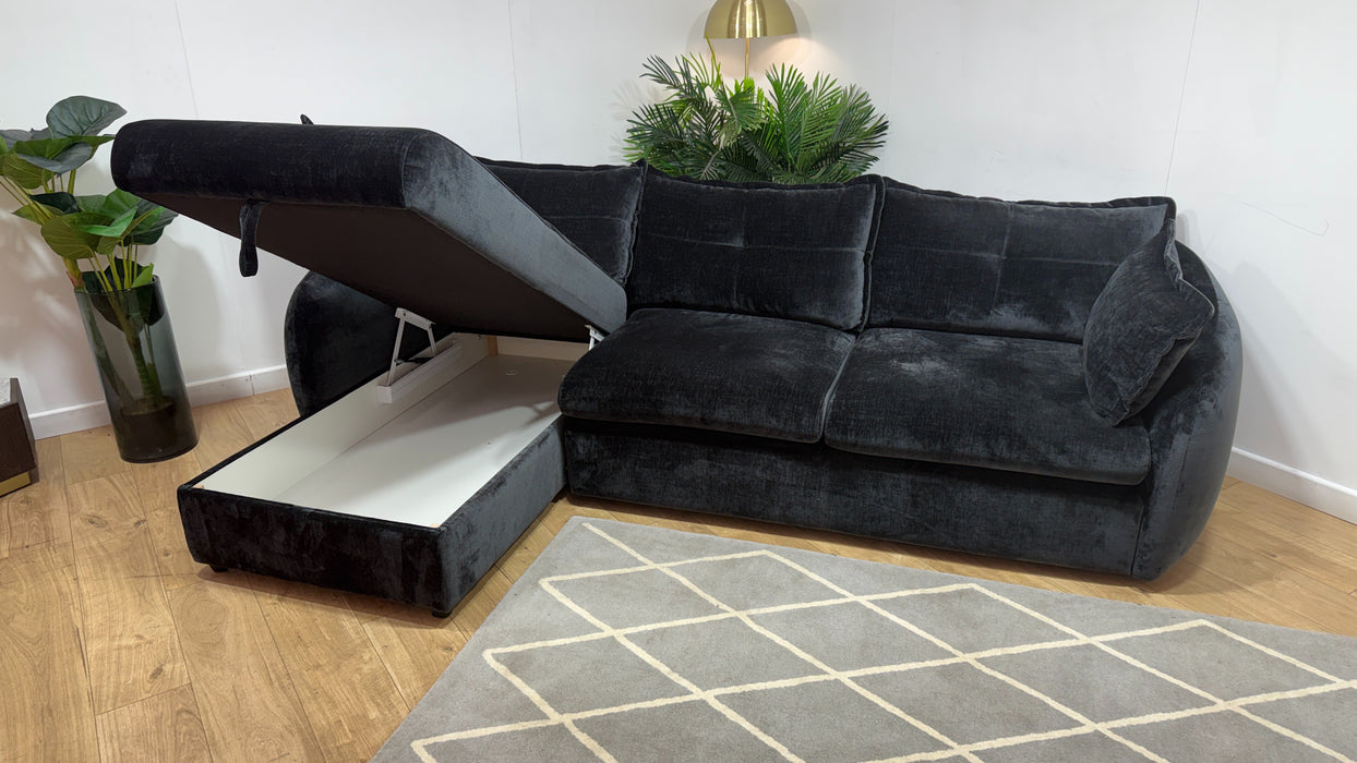 Sofology Portobello Fabric Chaise 3 Seater Foam Seats Storage in Luxury Chenille Anthracite